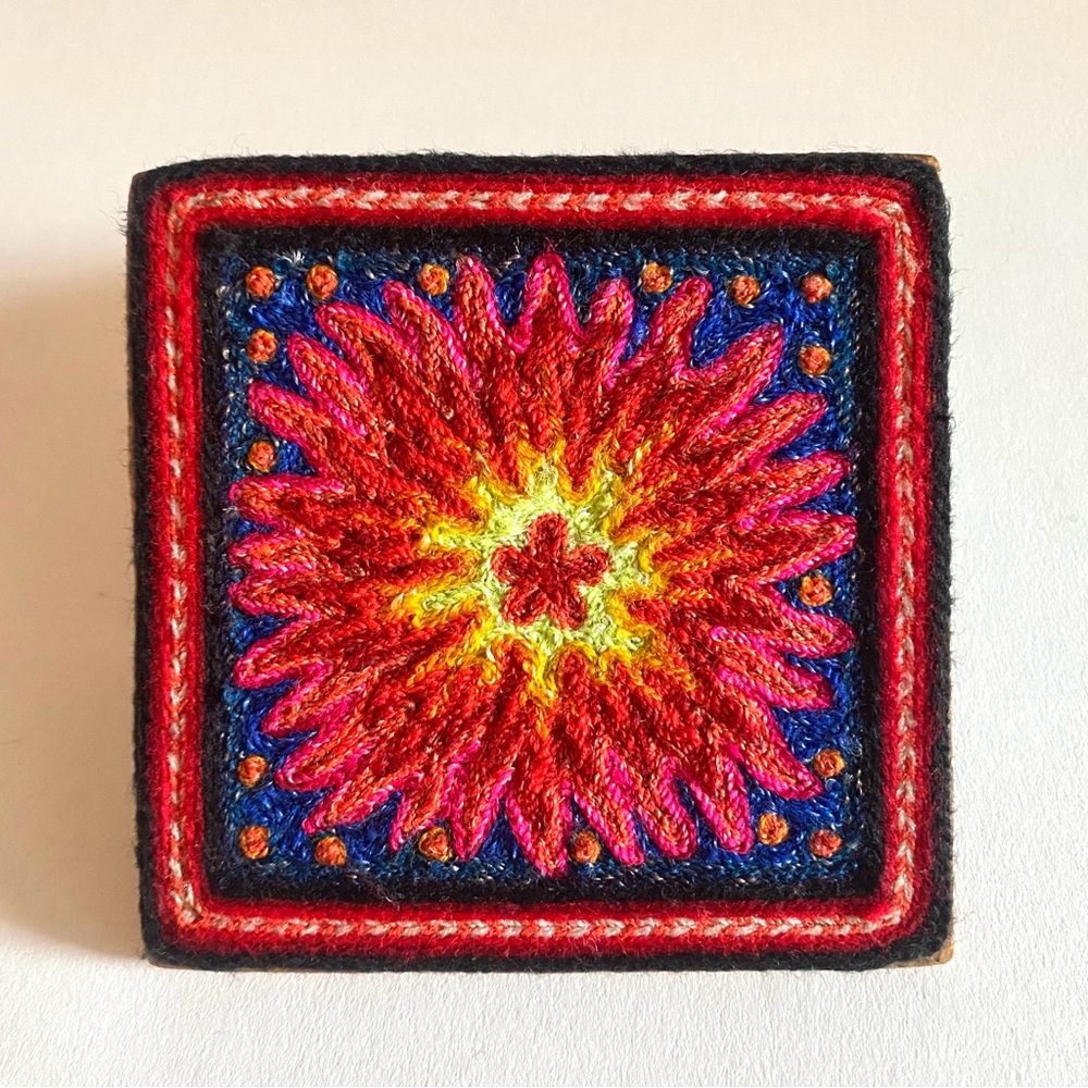 Indigenous Visionary Art Huichol Yarn Painting: Mariano Valadez Navarro - Mexico